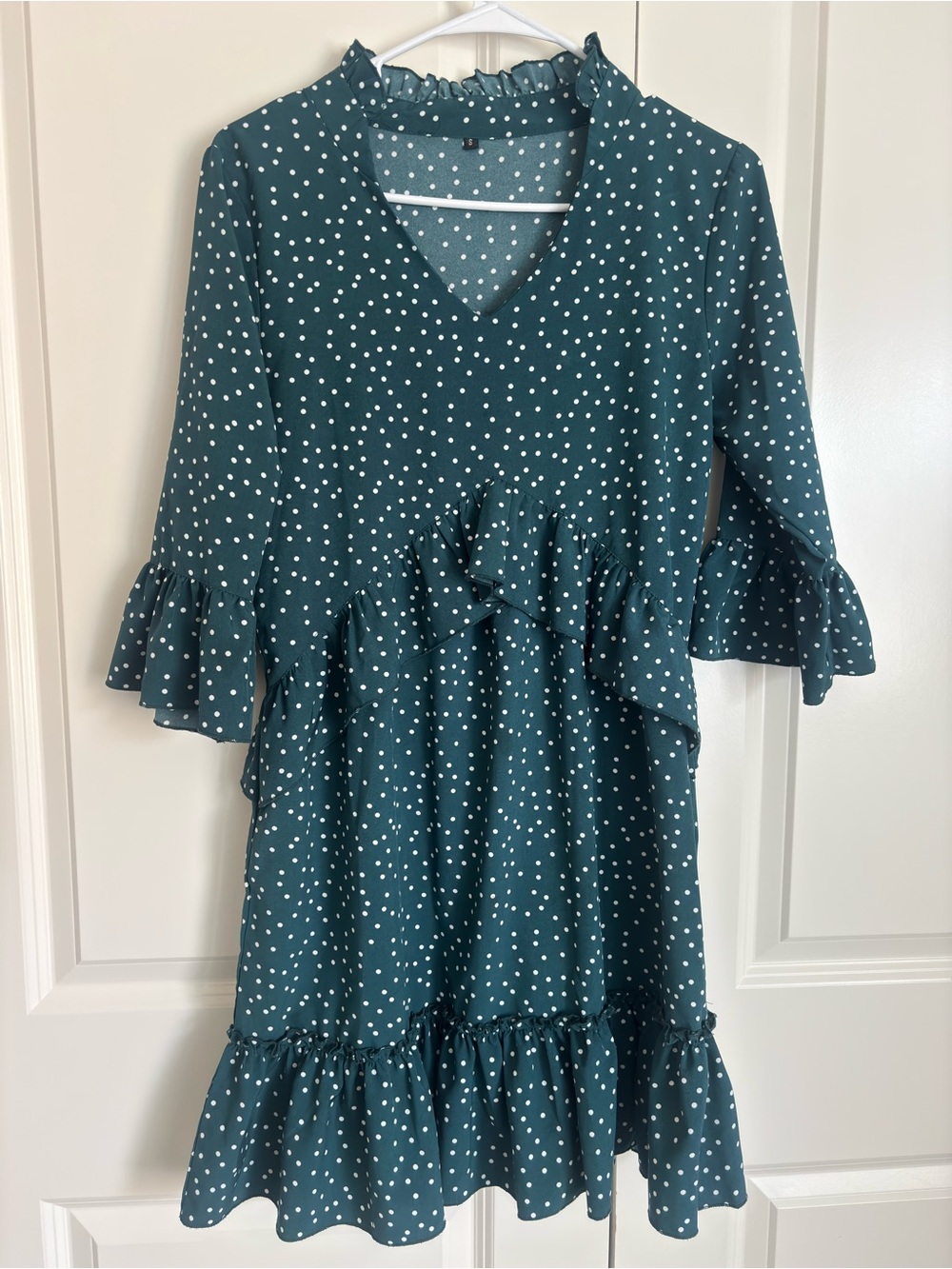 SHEIN Teal Polka Dot Ruffle Dress